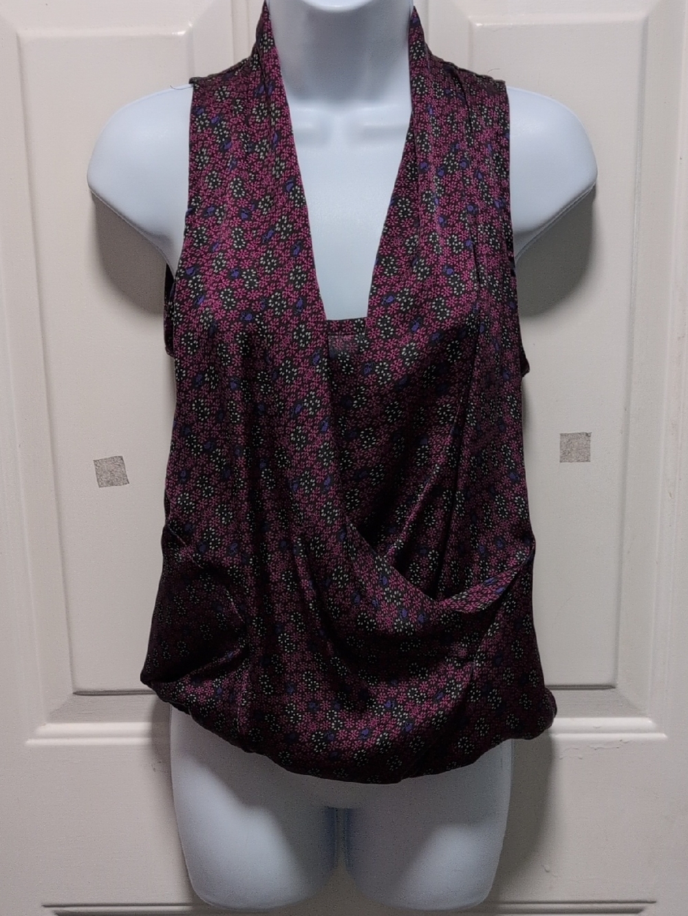 Draped V-Neck Floral Halter Camisole - Purple